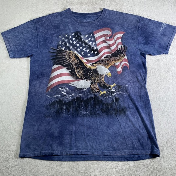 The Mountain Other - The Mountain Shirt Mens 2XL Blue Bald Eagle American Flag Monarch Crest‎ Tie Dye